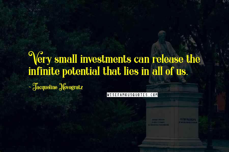 Jacqueline Novogratz Quotes: Very small investments can release the infinite potential that lies in all of us.