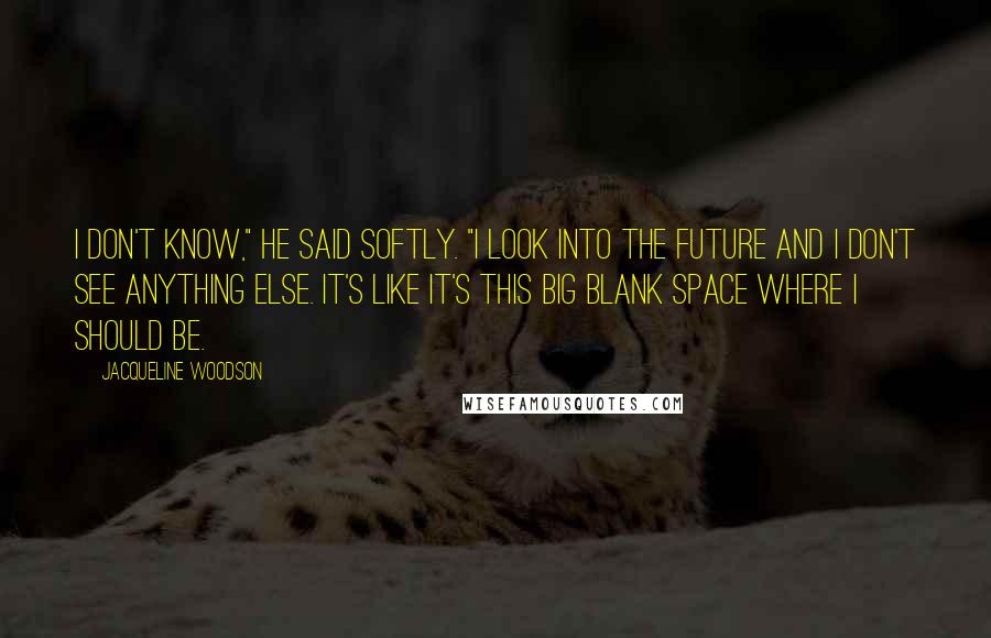 Jacqueline Woodson Quotes: I don't know," he said softly. "I look into the future and I don't see anything else. It's like it's this big blank space where I should be.