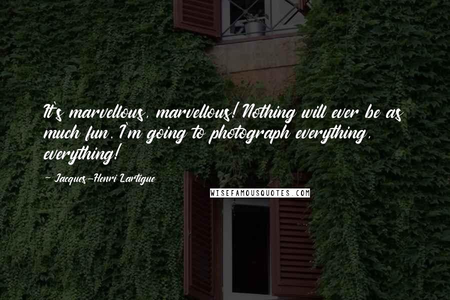 Jacques-Henri Lartigue Quotes: It's marvellous, marvellous! Nothing will ever be as much fun. I'm going to photograph everything, everything!