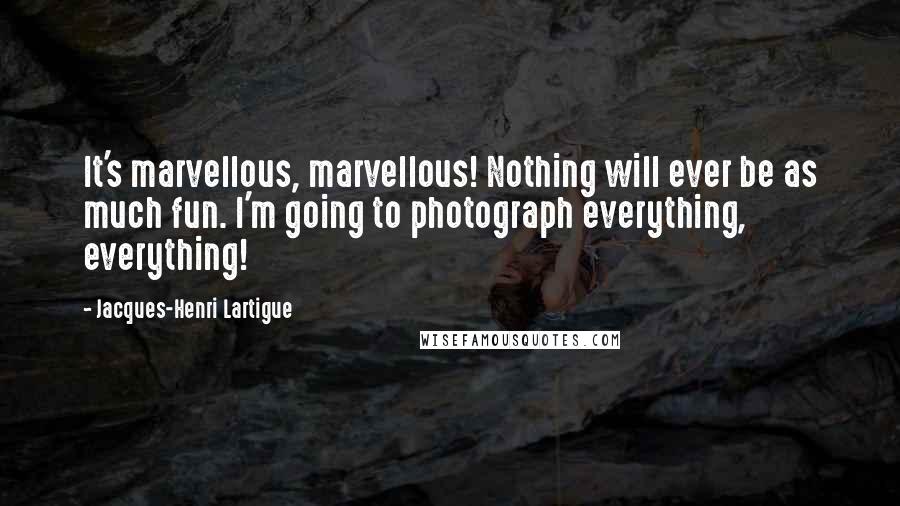 Jacques-Henri Lartigue Quotes: It's marvellous, marvellous! Nothing will ever be as much fun. I'm going to photograph everything, everything!