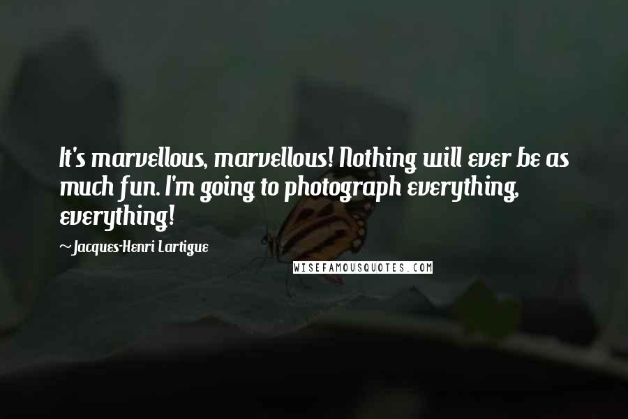 Jacques-Henri Lartigue Quotes: It's marvellous, marvellous! Nothing will ever be as much fun. I'm going to photograph everything, everything!
