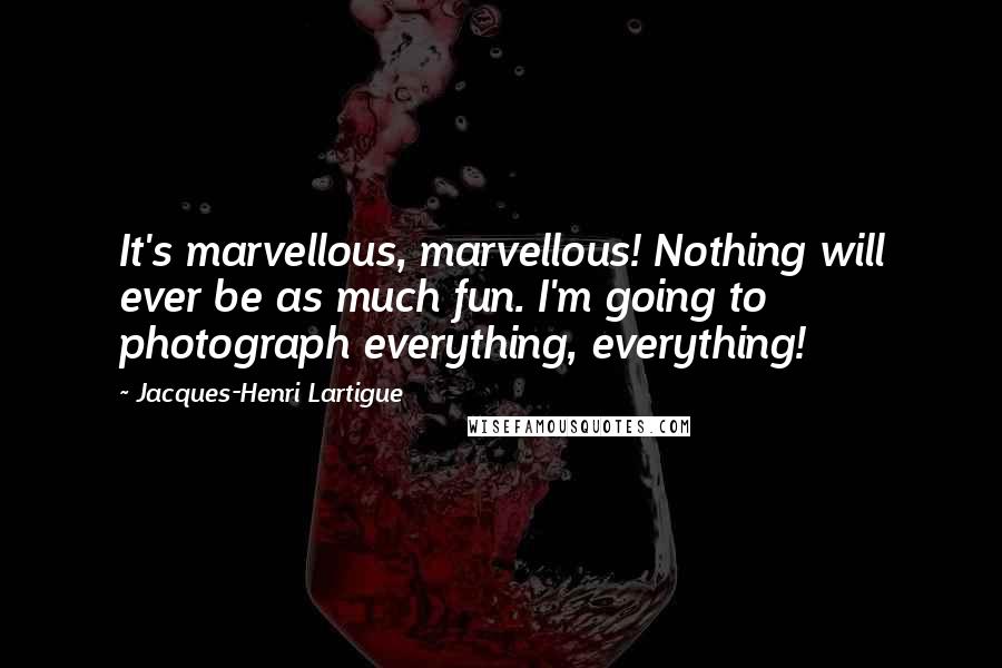 Jacques-Henri Lartigue Quotes: It's marvellous, marvellous! Nothing will ever be as much fun. I'm going to photograph everything, everything!