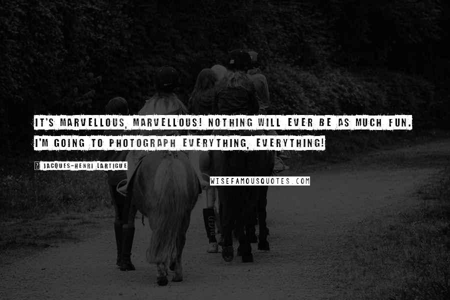 Jacques-Henri Lartigue Quotes: It's marvellous, marvellous! Nothing will ever be as much fun. I'm going to photograph everything, everything!