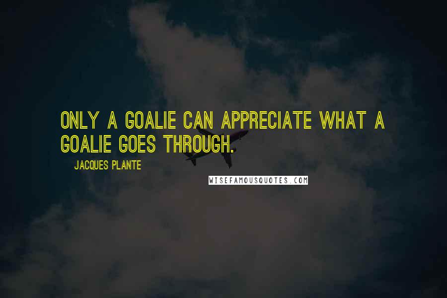 Jacques Plante Quotes: Only a goalie can appreciate what a goalie goes through.