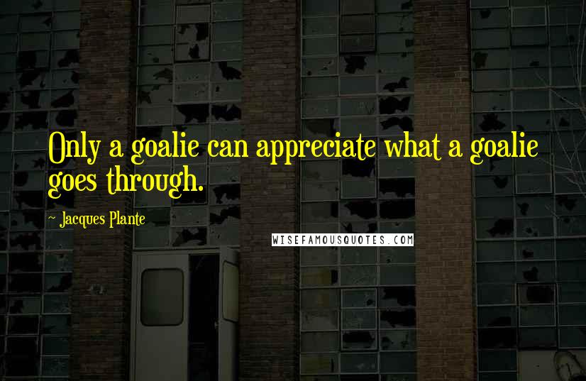 Jacques Plante Quotes: Only a goalie can appreciate what a goalie goes through.