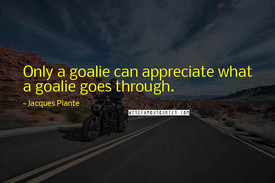 Jacques Plante Quotes: Only a goalie can appreciate what a goalie goes through.