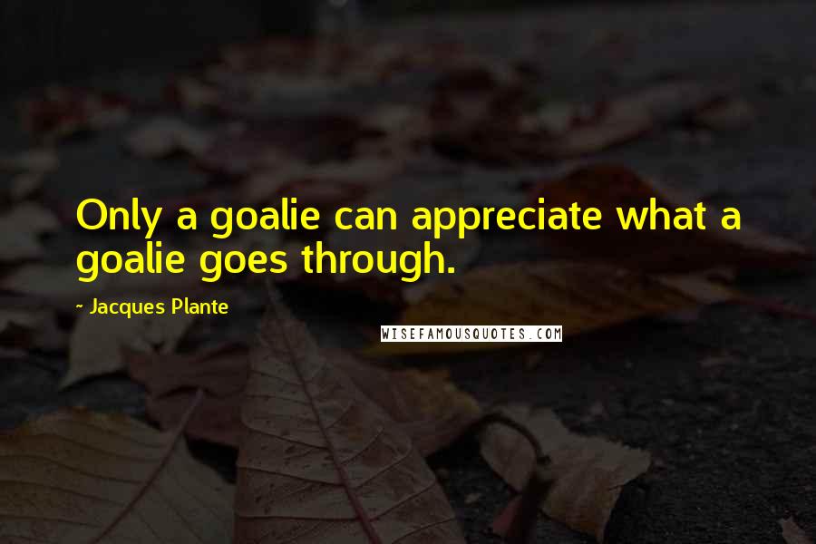 Jacques Plante Quotes: Only a goalie can appreciate what a goalie goes through.
