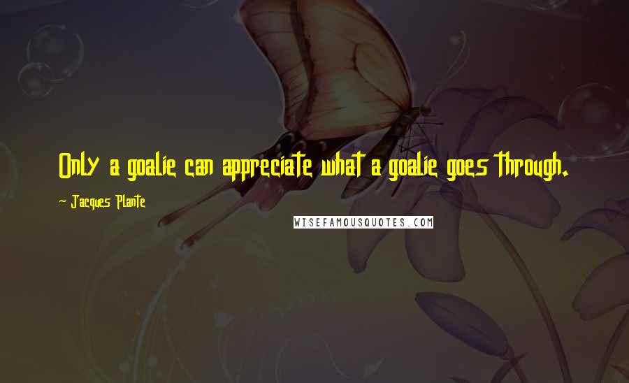 Jacques Plante Quotes: Only a goalie can appreciate what a goalie goes through.