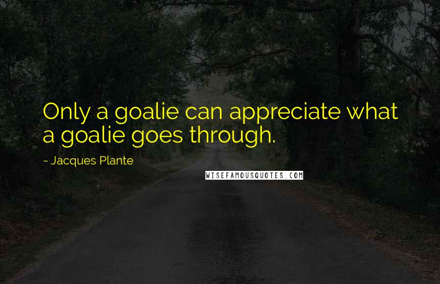 Jacques Plante Quotes: Only a goalie can appreciate what a goalie goes through.