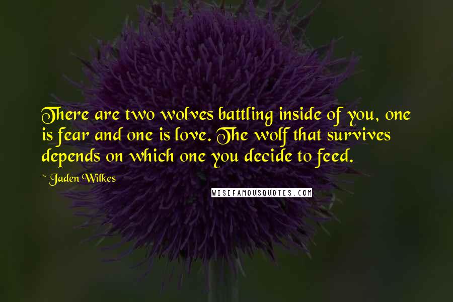 Jaden Wilkes Quotes: There are two wolves battling inside of you, one is fear and one is love. The wolf that survives depends on which one you decide to feed.