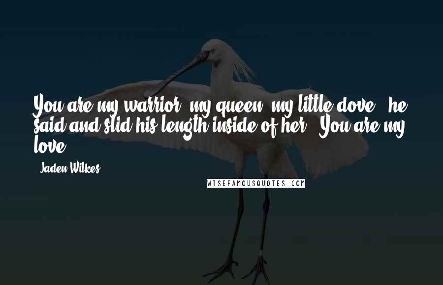 Jaden Wilkes Quotes: You are my warrior, my queen, my little dove," he said and slid his length inside of her. "You are my love,