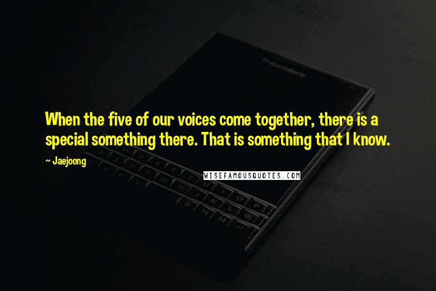 Jaejoong Quotes: When the five of our voices come together, there is a special something there. That is something that I know.