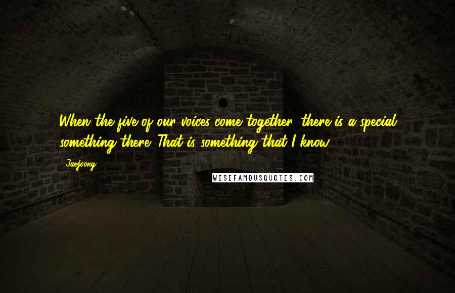 Jaejoong Quotes: When the five of our voices come together, there is a special something there. That is something that I know.