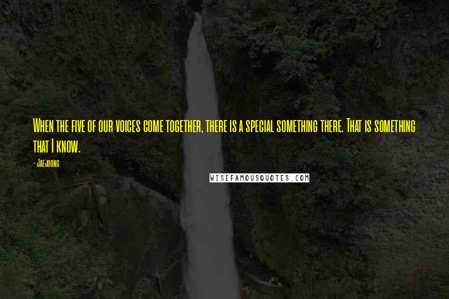 Jaejoong Quotes: When the five of our voices come together, there is a special something there. That is something that I know.