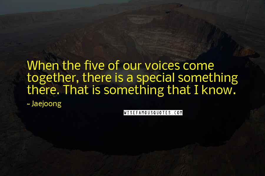 Jaejoong Quotes: When the five of our voices come together, there is a special something there. That is something that I know.