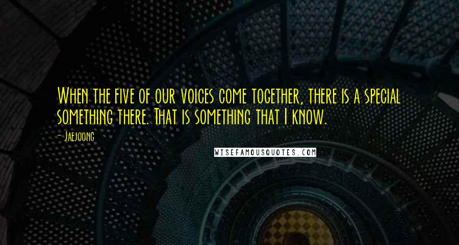 Jaejoong Quotes: When the five of our voices come together, there is a special something there. That is something that I know.