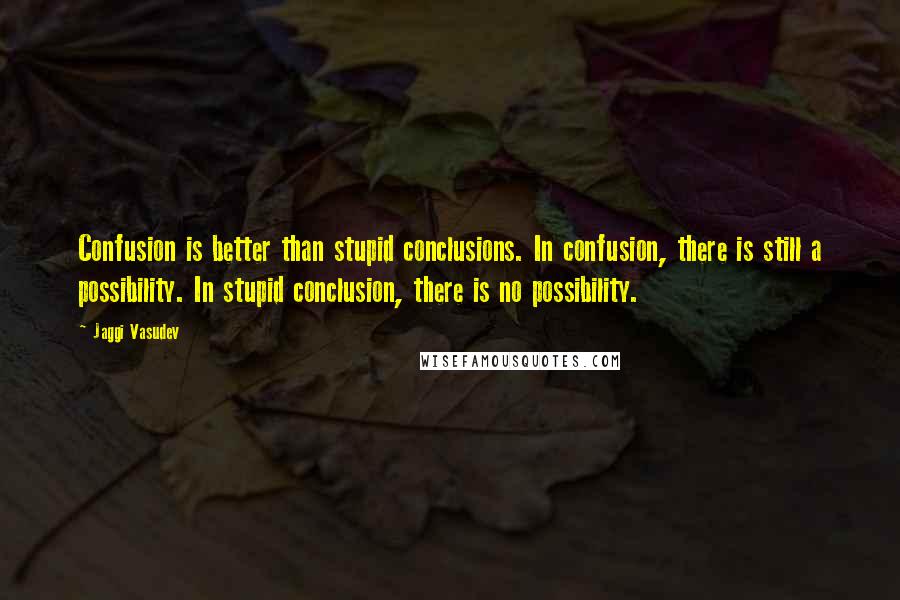 Jaggi Vasudev Quotes: Confusion is better than stupid conclusions. In confusion, there is still a possibility. In stupid conclusion, there is no possibility.