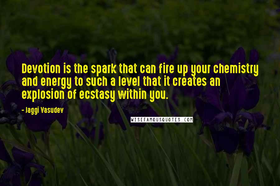 Jaggi Vasudev Quotes: Devotion is the spark that can fire up your chemistry and energy to such a level that it creates an explosion of ecstasy within you.