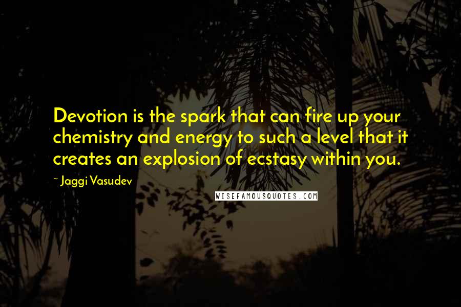 Jaggi Vasudev Quotes: Devotion is the spark that can fire up your chemistry and energy to such a level that it creates an explosion of ecstasy within you.