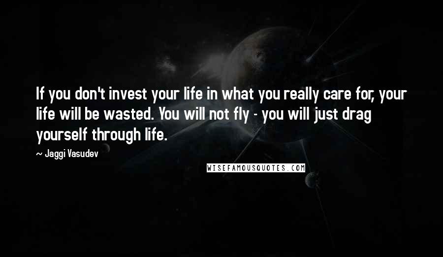 Jaggi Vasudev Quotes: If you don't invest your life in what you really care for, your life will be wasted. You will not fly - you will just drag yourself through life.