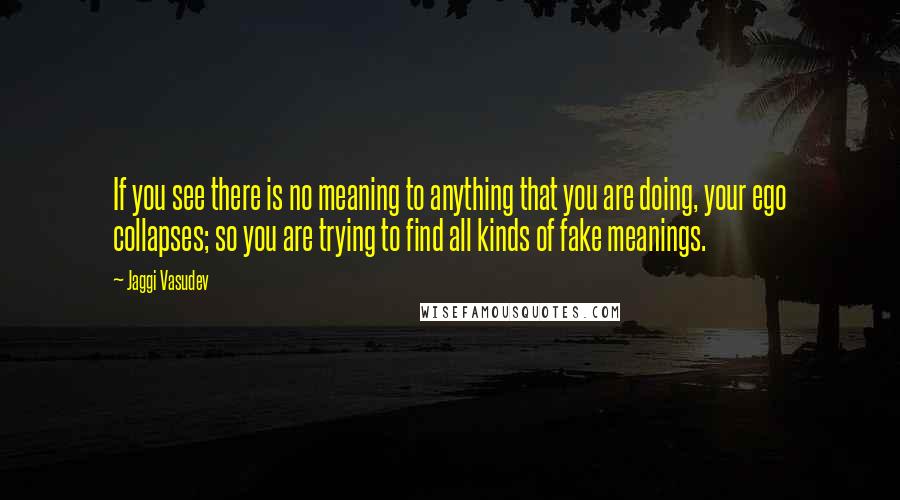 Jaggi Vasudev Quotes: If you see there is no meaning to anything that you are doing, your ego collapses; so you are trying to find all kinds of fake meanings.