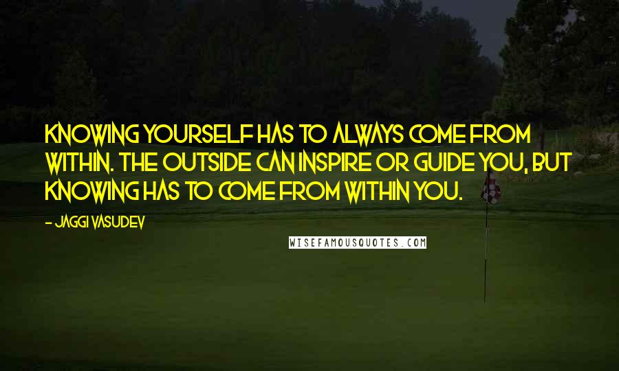 Jaggi Vasudev Quotes: Knowing yourself has to always come from within. The outside can inspire or guide you, but knowing has to come from within you.