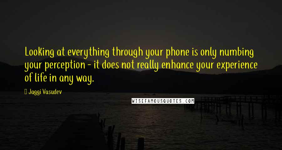 Jaggi Vasudev Quotes: Looking at everything through your phone is only numbing your perception - it does not really enhance your experience of life in any way.