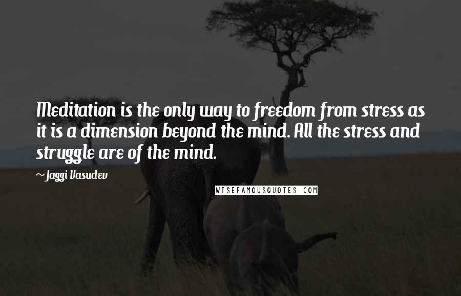 Jaggi Vasudev Quotes: Meditation is the only way to freedom from stress as it is a dimension beyond the mind. All the stress and struggle are of the mind.