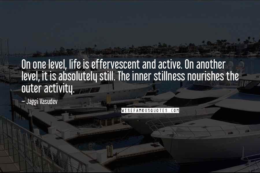 Jaggi Vasudev Quotes: On one level, life is effervescent and active. On another level, it is absolutely still. The inner stillness nourishes the outer activity.