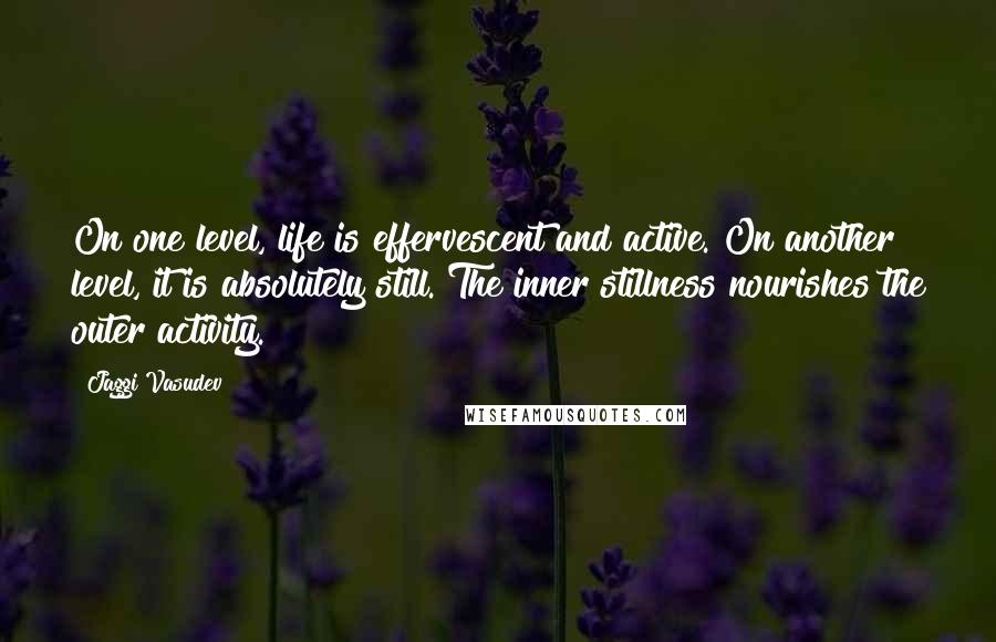 Jaggi Vasudev Quotes: On one level, life is effervescent and active. On another level, it is absolutely still. The inner stillness nourishes the outer activity.