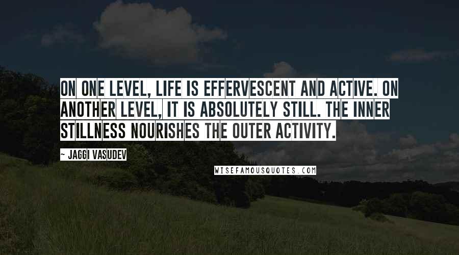 Jaggi Vasudev Quotes: On one level, life is effervescent and active. On another level, it is absolutely still. The inner stillness nourishes the outer activity.