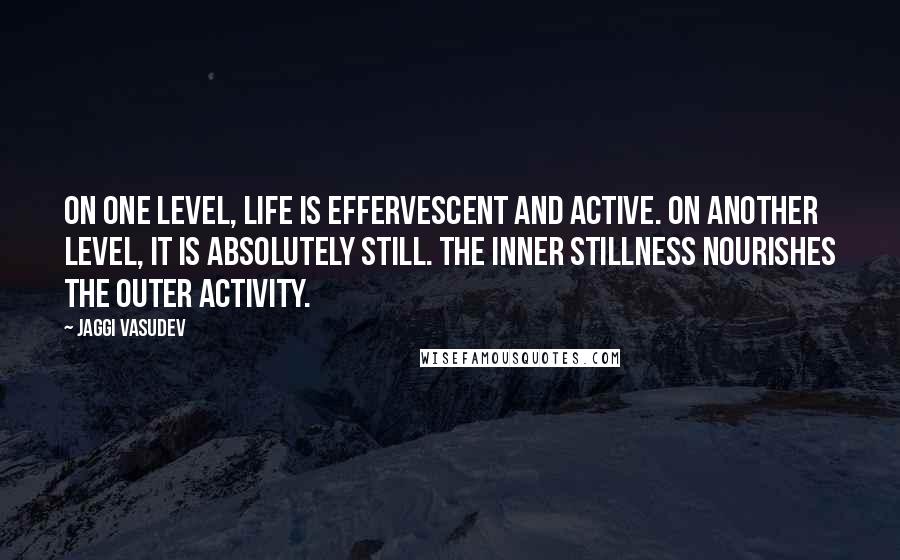 Jaggi Vasudev Quotes: On one level, life is effervescent and active. On another level, it is absolutely still. The inner stillness nourishes the outer activity.