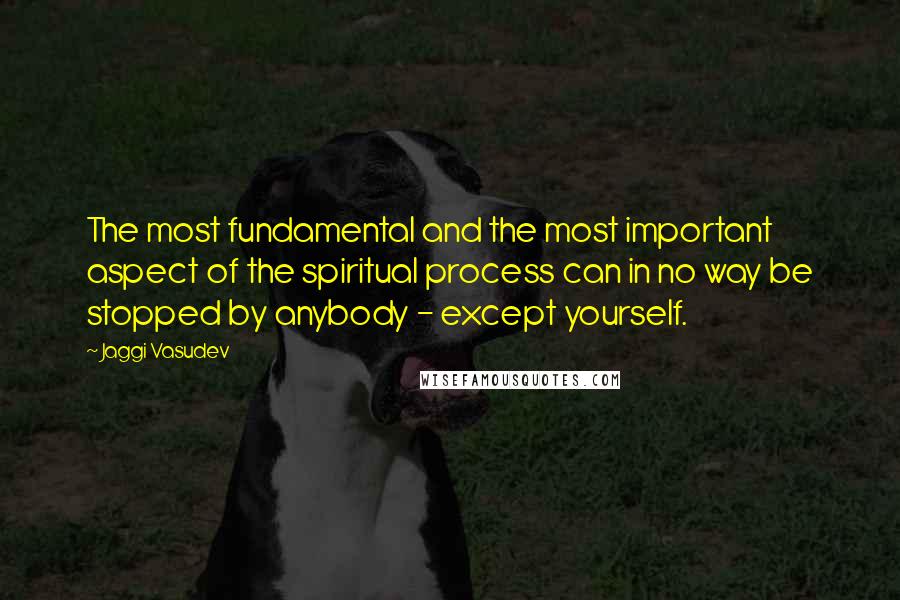 Jaggi Vasudev Quotes: The most fundamental and the most important aspect of the spiritual process can in no way be stopped by anybody - except yourself.