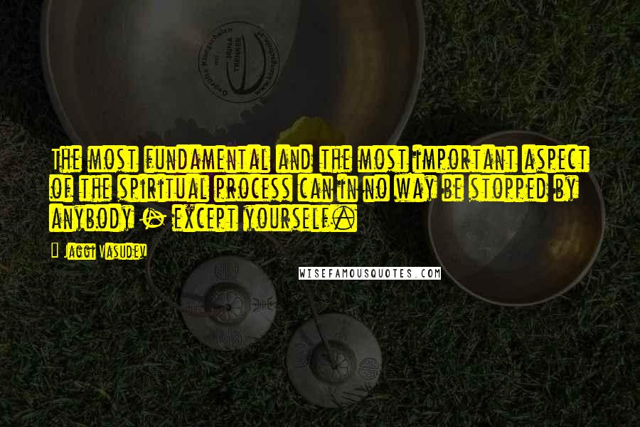 Jaggi Vasudev Quotes: The most fundamental and the most important aspect of the spiritual process can in no way be stopped by anybody - except yourself.