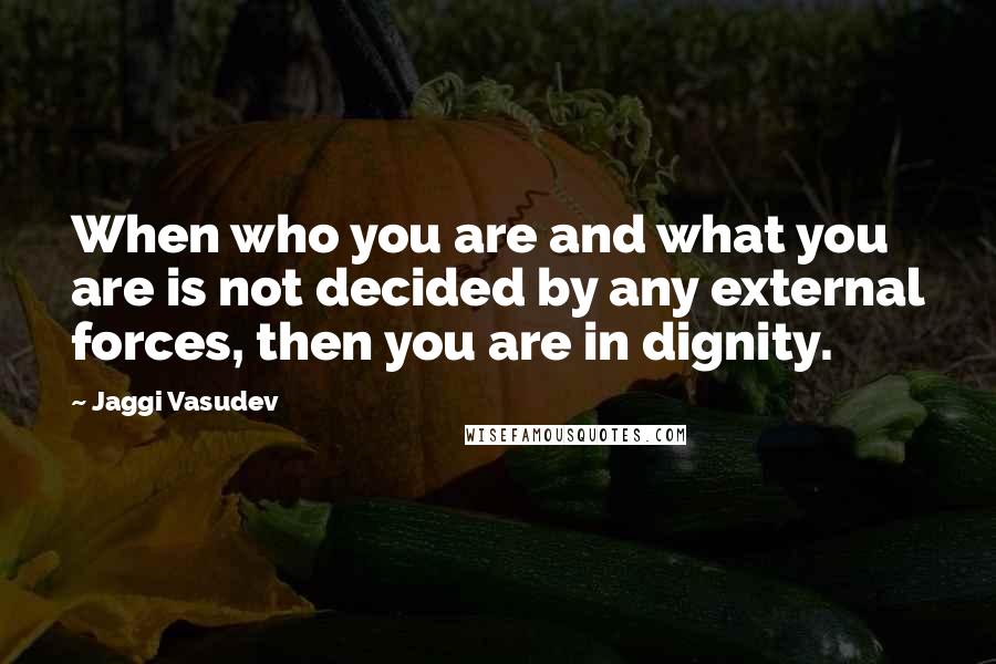 Jaggi Vasudev Quotes: When who you are and what you are is not decided by any external forces, then you are in dignity.