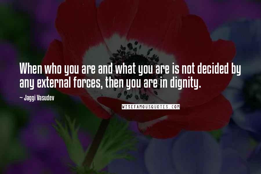 Jaggi Vasudev Quotes: When who you are and what you are is not decided by any external forces, then you are in dignity.