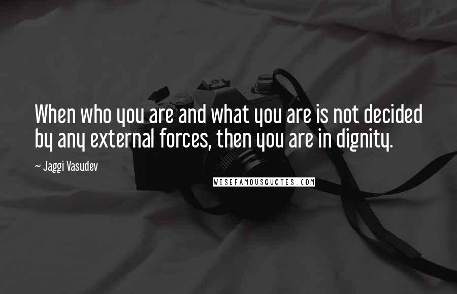 Jaggi Vasudev Quotes: When who you are and what you are is not decided by any external forces, then you are in dignity.