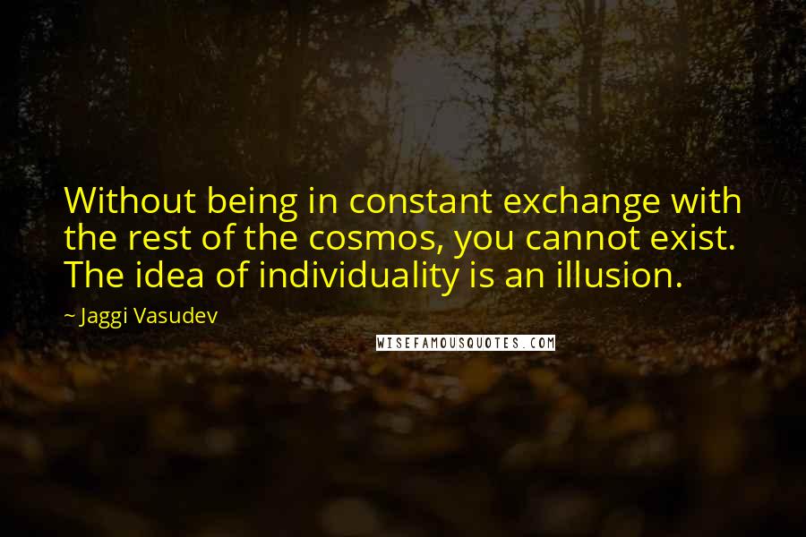 Jaggi Vasudev Quotes: Without being in constant exchange with the rest of the cosmos, you cannot exist. The idea of individuality is an illusion.