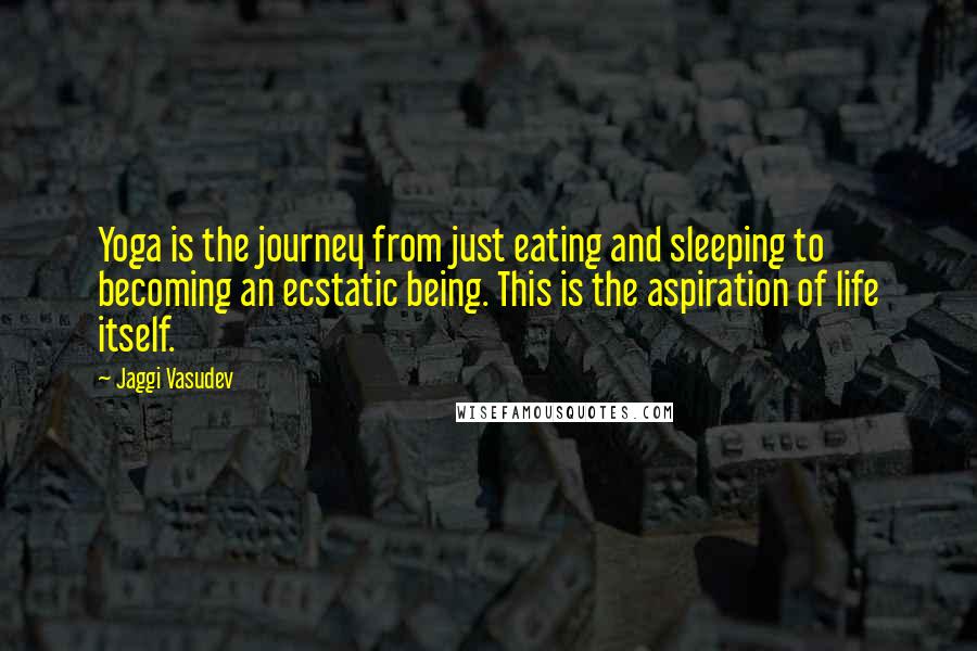 Jaggi Vasudev Quotes: Yoga is the journey from just eating and sleeping to becoming an ecstatic being. This is the aspiration of life itself.