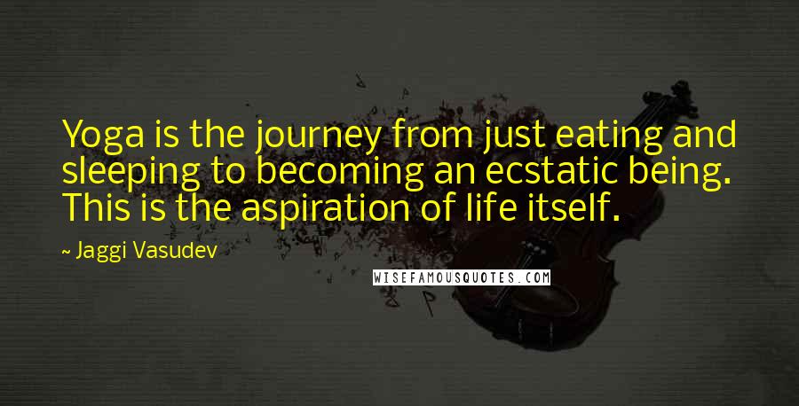 Jaggi Vasudev Quotes: Yoga is the journey from just eating and sleeping to becoming an ecstatic being. This is the aspiration of life itself.