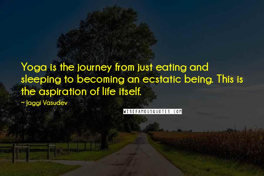 Jaggi Vasudev Quotes: Yoga is the journey from just eating and sleeping to becoming an ecstatic being. This is the aspiration of life itself.