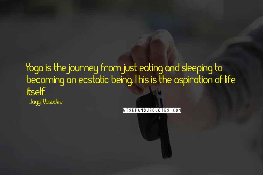 Jaggi Vasudev Quotes: Yoga is the journey from just eating and sleeping to becoming an ecstatic being. This is the aspiration of life itself.