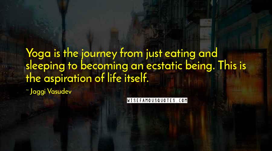 Jaggi Vasudev Quotes: Yoga is the journey from just eating and sleeping to becoming an ecstatic being. This is the aspiration of life itself.