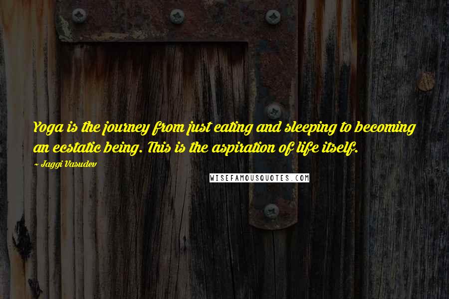 Jaggi Vasudev Quotes: Yoga is the journey from just eating and sleeping to becoming an ecstatic being. This is the aspiration of life itself.