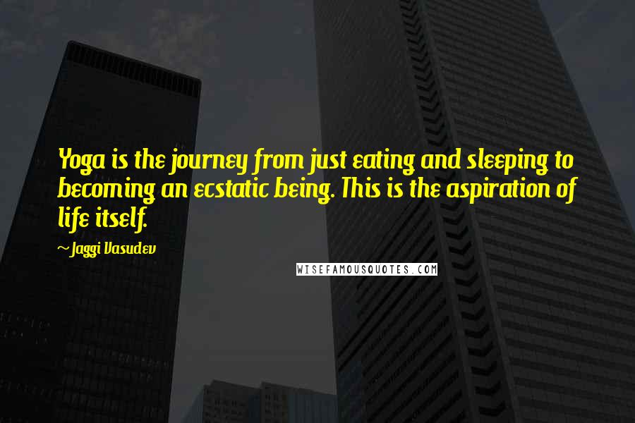 Jaggi Vasudev Quotes: Yoga is the journey from just eating and sleeping to becoming an ecstatic being. This is the aspiration of life itself.