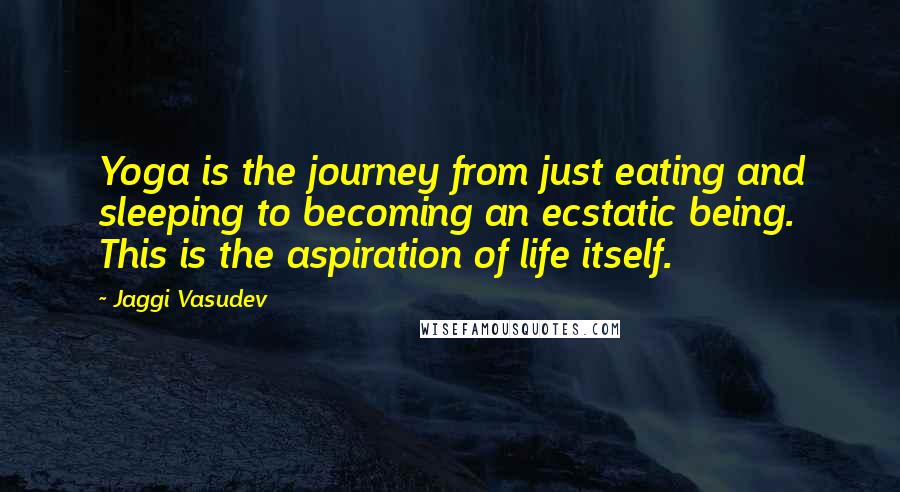 Jaggi Vasudev Quotes: Yoga is the journey from just eating and sleeping to becoming an ecstatic being. This is the aspiration of life itself.