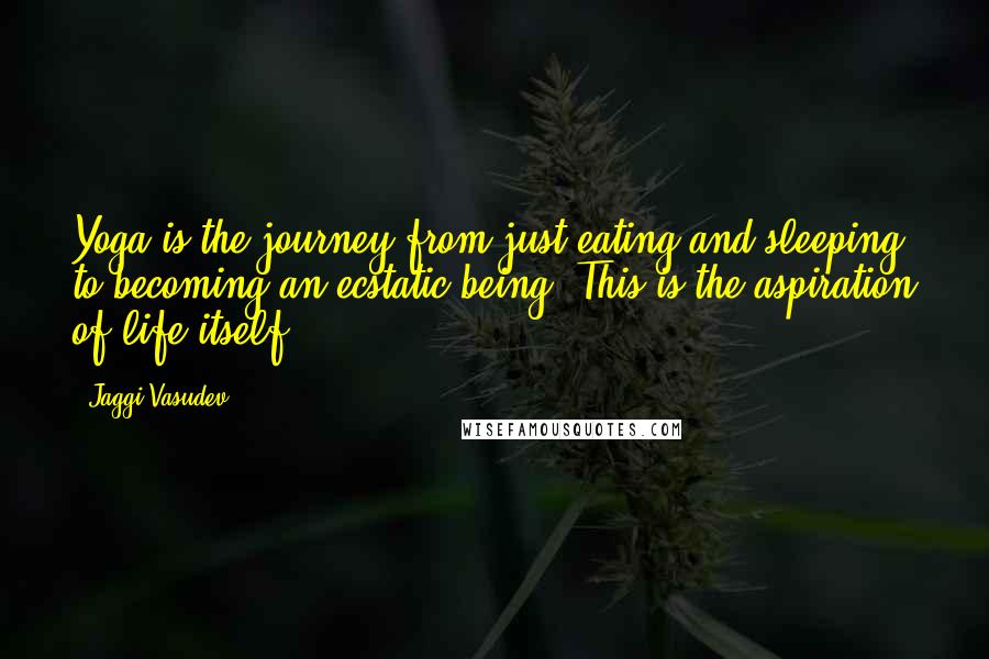 Jaggi Vasudev Quotes: Yoga is the journey from just eating and sleeping to becoming an ecstatic being. This is the aspiration of life itself.