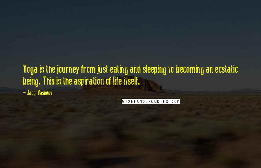 Jaggi Vasudev Quotes: Yoga is the journey from just eating and sleeping to becoming an ecstatic being. This is the aspiration of life itself.