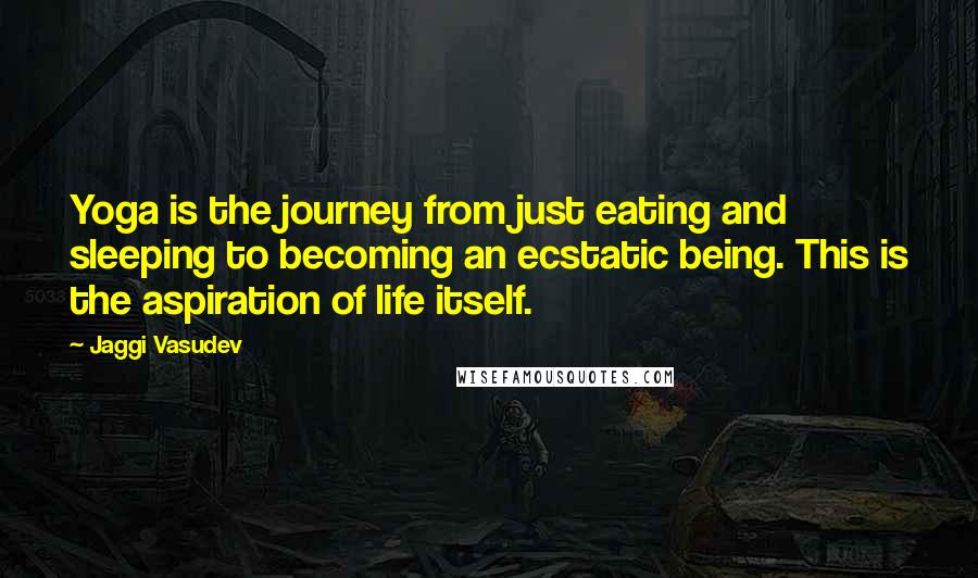 Jaggi Vasudev Quotes: Yoga is the journey from just eating and sleeping to becoming an ecstatic being. This is the aspiration of life itself.