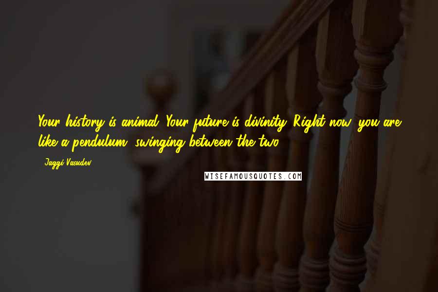 Jaggi Vasudev Quotes: Your history is animal. Your future is divinity. Right now, you are like a pendulum, swinging between the two.